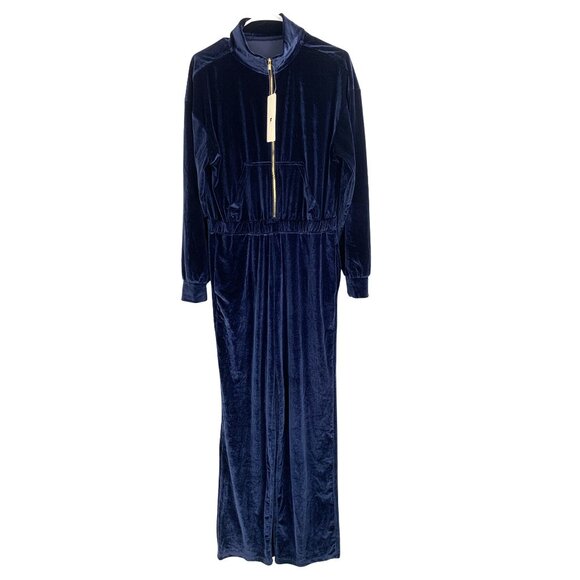 Fabletics Velour Zip-Up Wide Leg Onesie L Navy Jumpsuit RGG10698 NWT Mock Neck - Picture 3 of 13